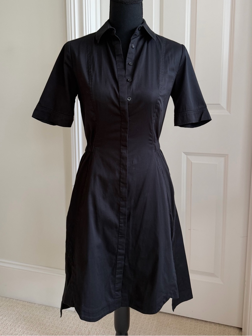 Etcetera Black Short-Sleeve Shirt Dress, size 00